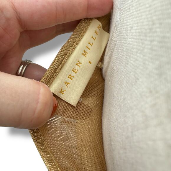 Karen Millen Gold Shimmer Mini Dress Size Small Draped Scoop Neck Stretchy Party - Picture 5 of 10